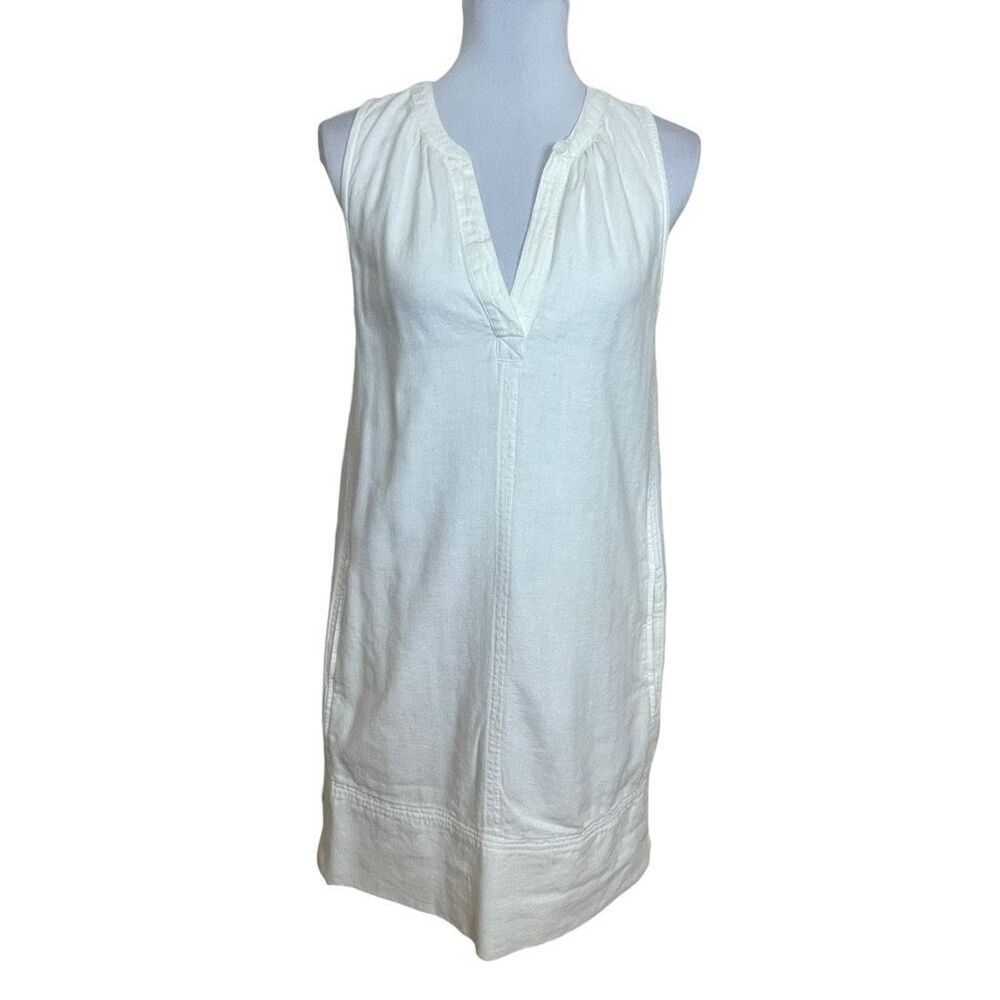 Splendid Collection Linen Cotton Sleeveless Sheath Dress Cream Size Medium